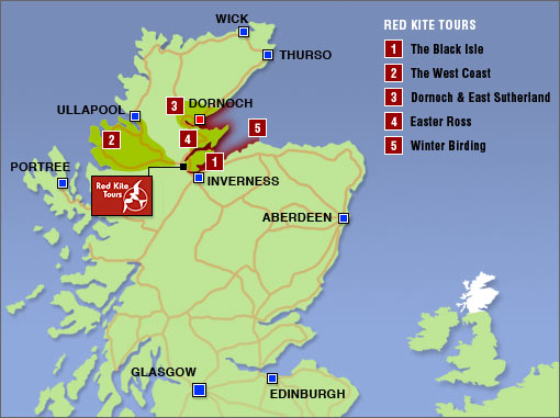 Red Kite Tours - location and tour map